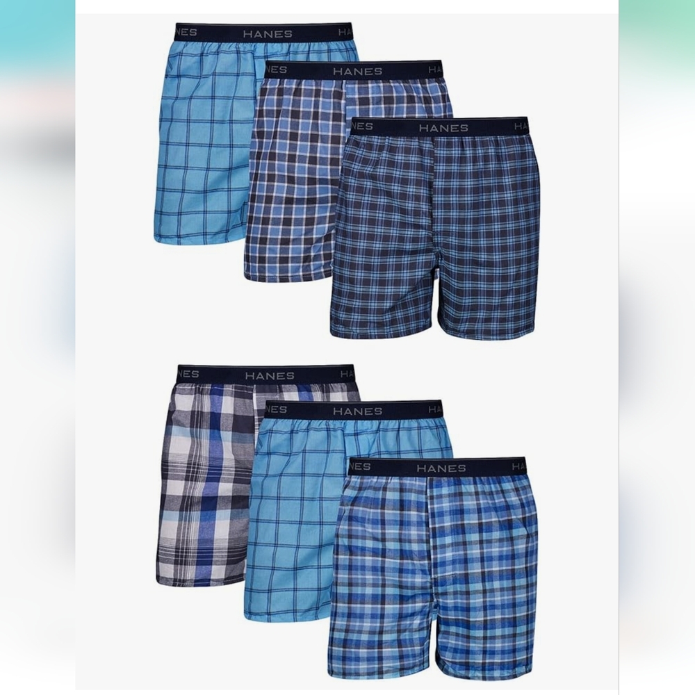 Hanes Men's Assorted Blue Plaid Boxers - 5 Pack
